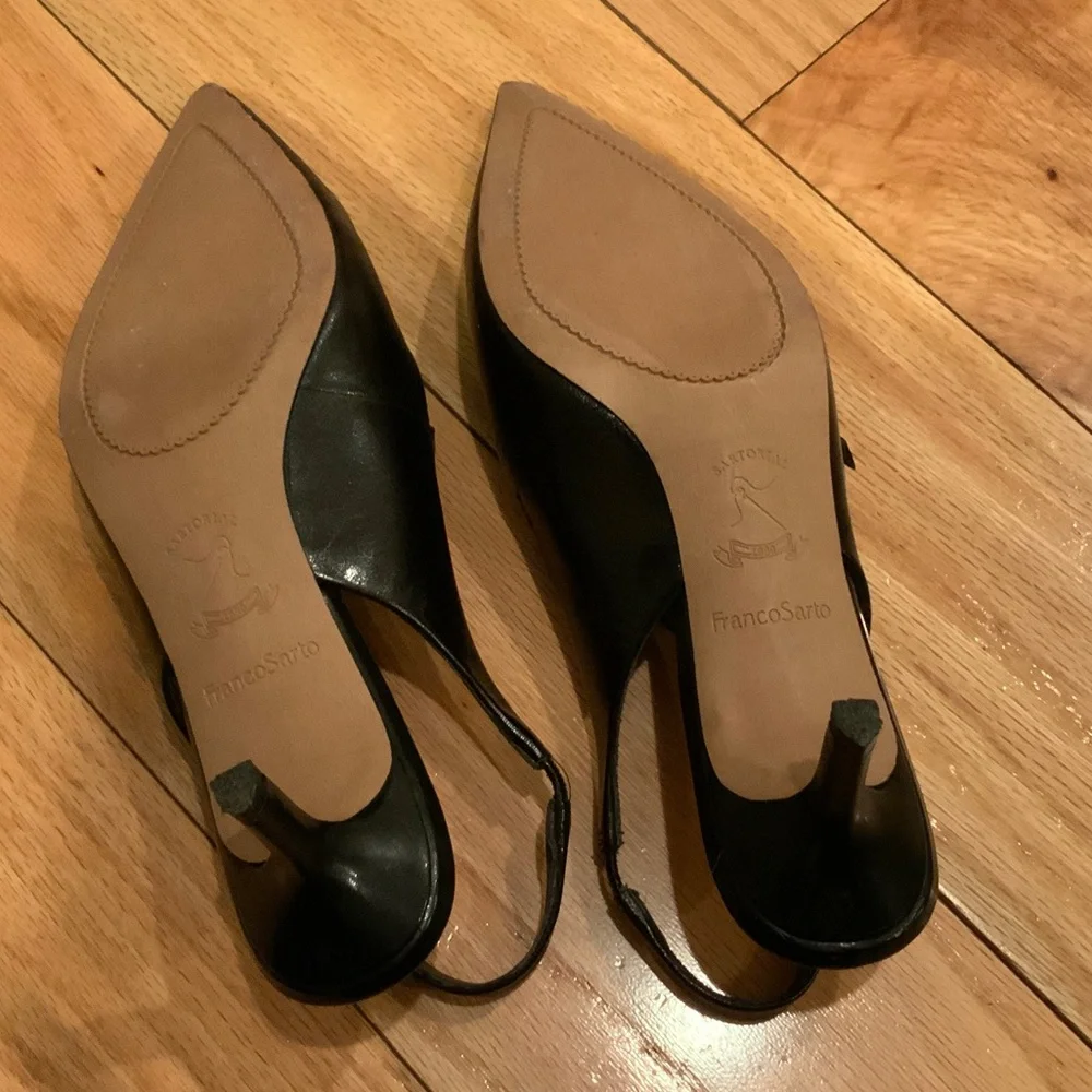 Franco Sarto Black Leather Slingback Heels - Picture 6 of 12